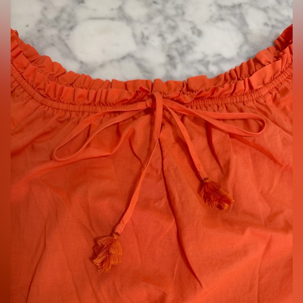 Hale Bob Orange Off Shoulder Bell Sleeve Top Drawstring Tassels 100% Cotton - Picture 3 of 7